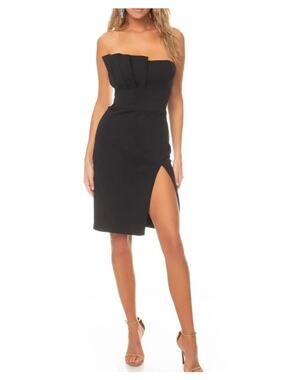 Revolve Katie May Dignified Asymmetric Bustier Dress Black LBD Strapless sz M